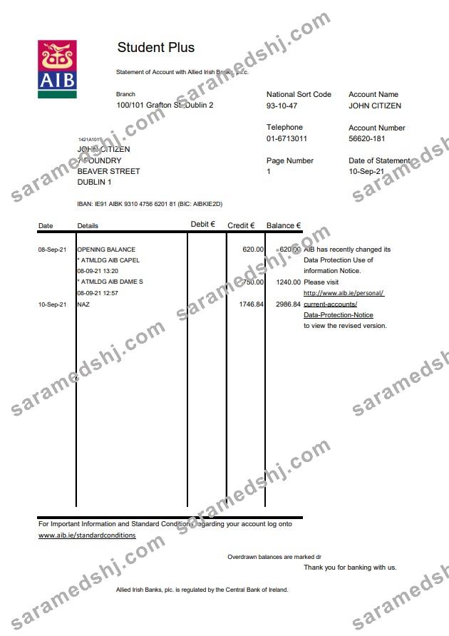 Ireland AIB excel